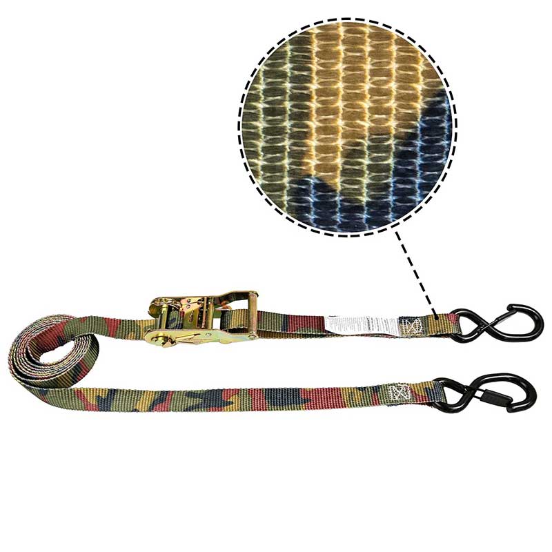 1'' X 8' kamouflage järnhandtag spärrrem med vinylbelagd S-krok och hållare