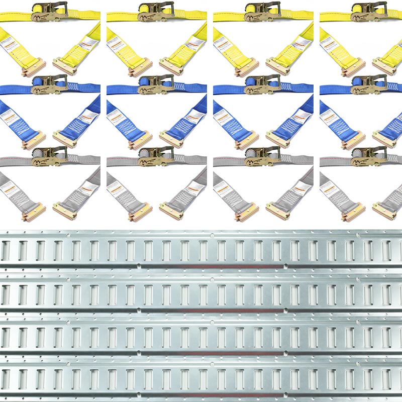 4-pack 5FT galvaniserade skenor spärrremmar E-spårsats